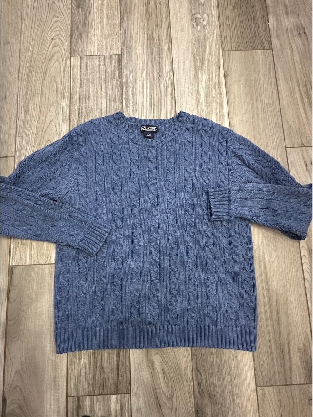 VintageLands' End Blue Cable Knit Pullover Sweater Large